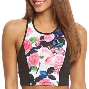 Betsy Johnson Performance Soft and stretchy splattered Cutout Yoga Top